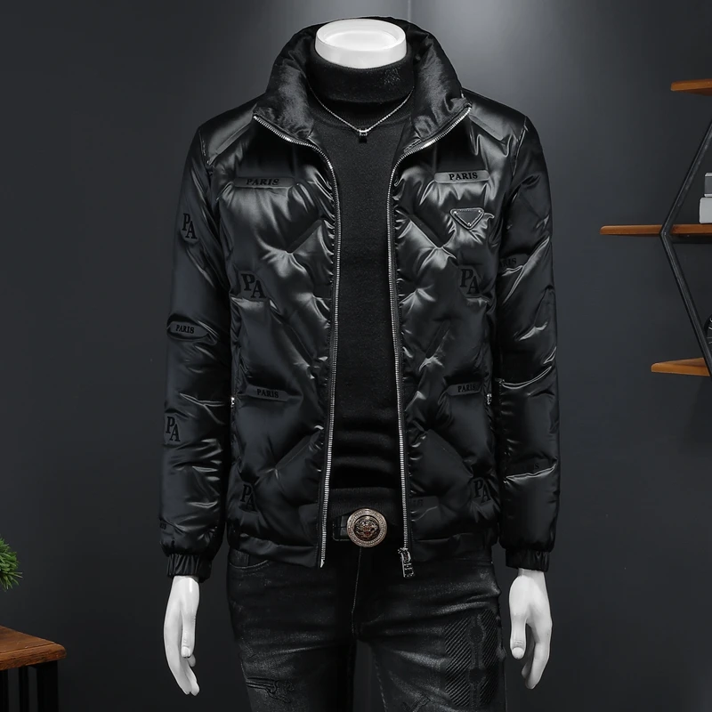 维斯克纳冬季白鸭绒保暖羽绒外套修身男装男士新款亮面立领羽绒服