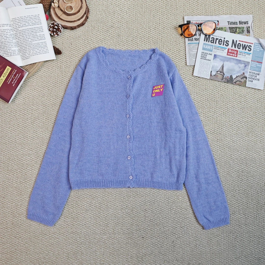 2025春季新款时尚休闲刺绣纯色毛衣开衫针织长袖9854