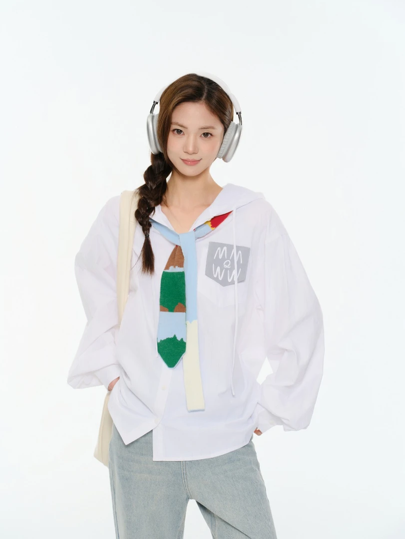 Mto Quinn 2025春季新品 彩色拼接领带连帽衬衫