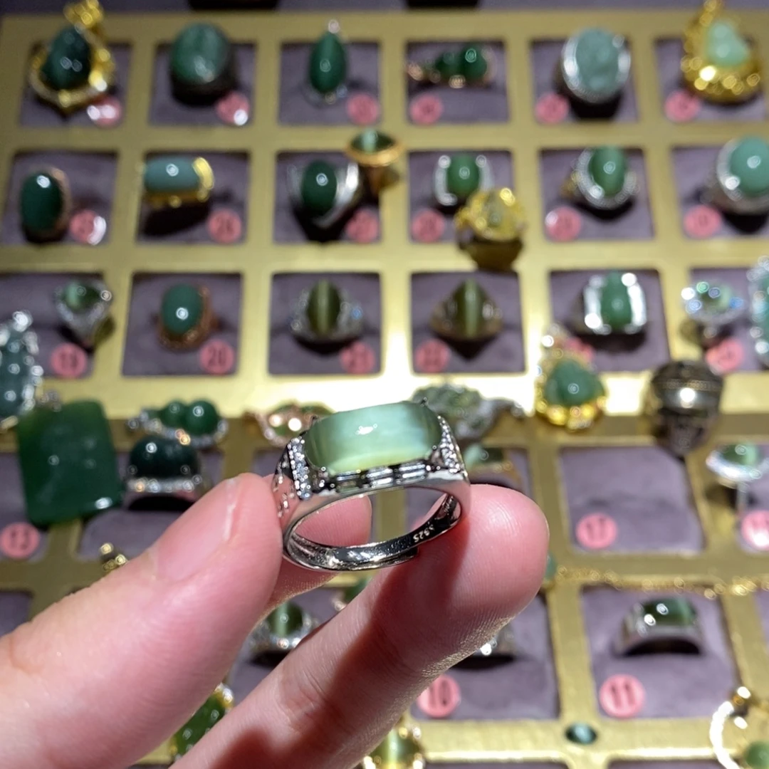 石***莉和田玉银S925镶嵌戒指