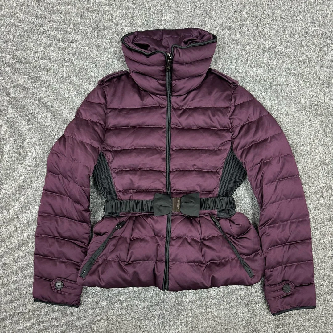 95新 BURBERRY/博柏利 11535292nz 酒红色收腰款棉服外套 M码