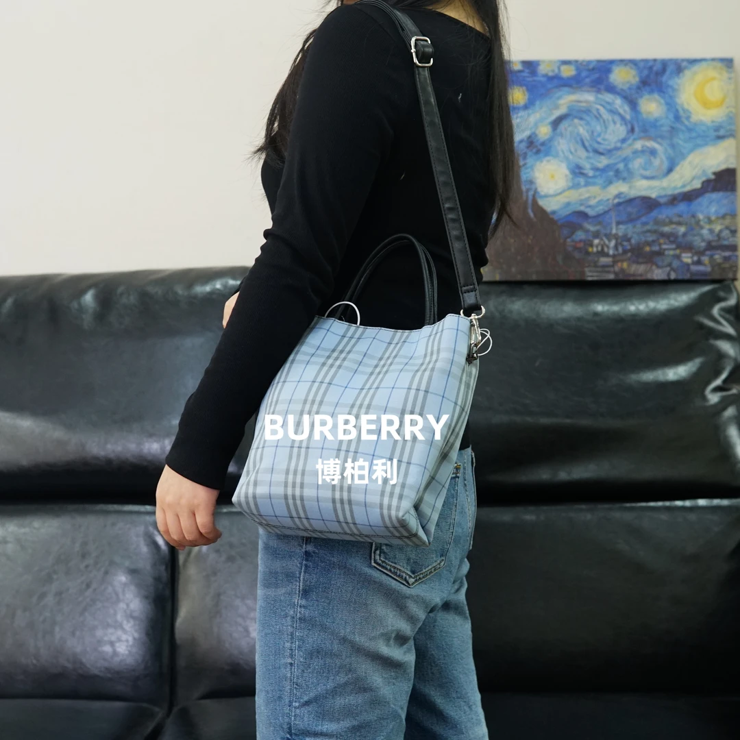 95新 BURBERRY/博柏利 巴宝莉/蓝色格纹包/WJ02516066/6066