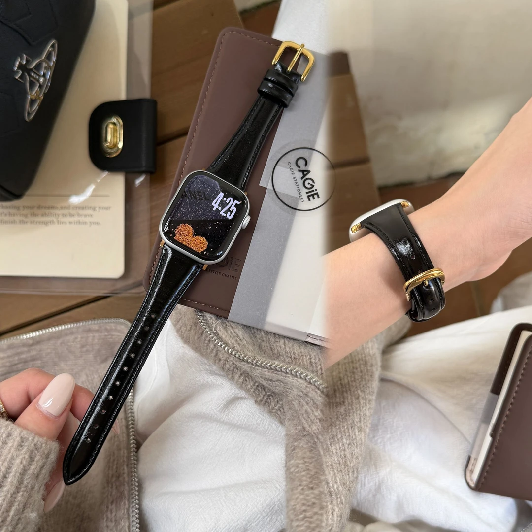 修身油蜡皮iwatchS10表带女apple watchS11简约真皮表带s9s8s7se3