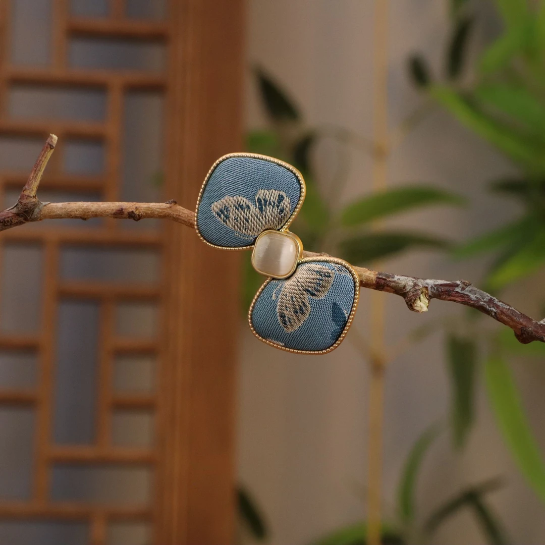 【青花蝶舞】非遗宋锦发夹-古风可爱日常手工制作