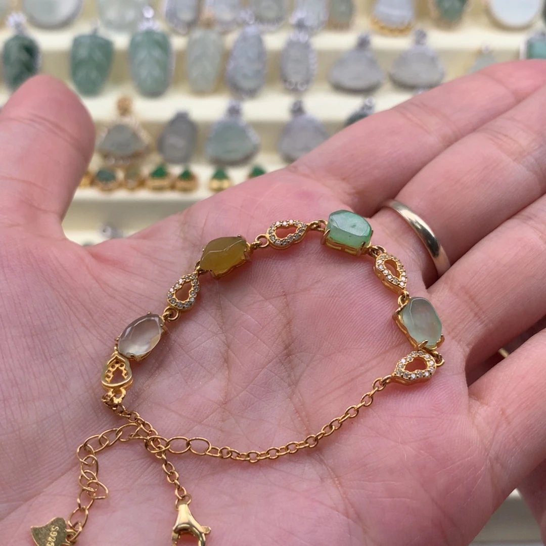 翡翠银S925镶嵌颈饰手链