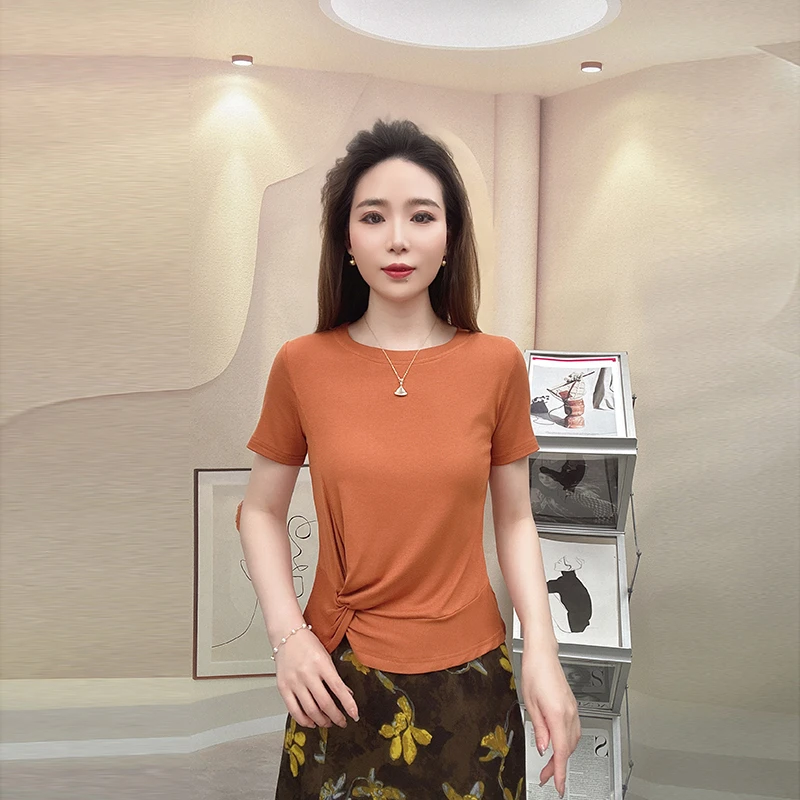 2025夏季新款短袖T恤女时尚洋气减龄圆领T恤女士上衣显瘦百搭小衫