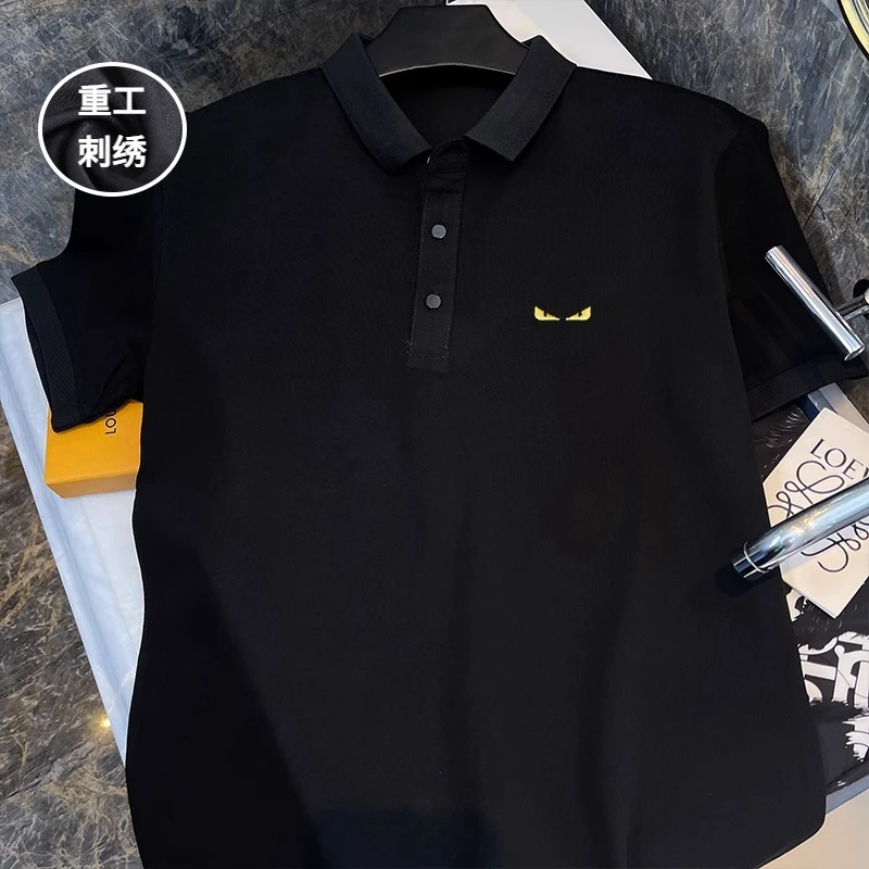 加大码300斤美式复古刺绣polo衫短袖男士夏季潮流高级感宽松上衣