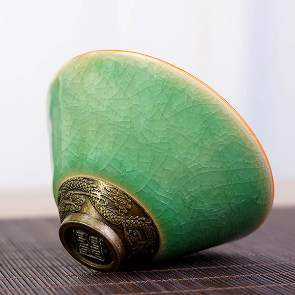 C305-窑变绿色斗笠主人杯BDY