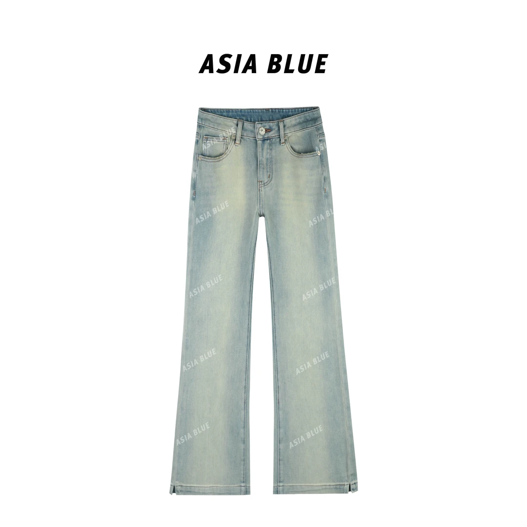 【ASIA BLUE】· 黄泥 · 2025春微弹黄泥染做旧九分微喇牛仔裤DW3035