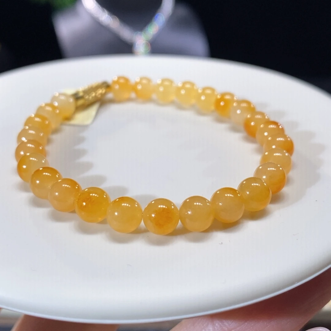 翡翠未镶嵌颈饰翡翠冰鲜橙黄小珠手串