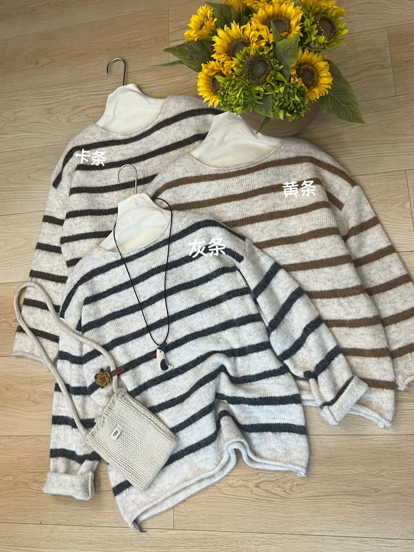 米多多 YX#8824#时尚气质条纹针织上衣 kc