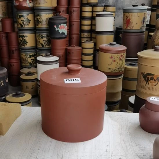 紫砂茶叶罐清水红泥素面直筒005