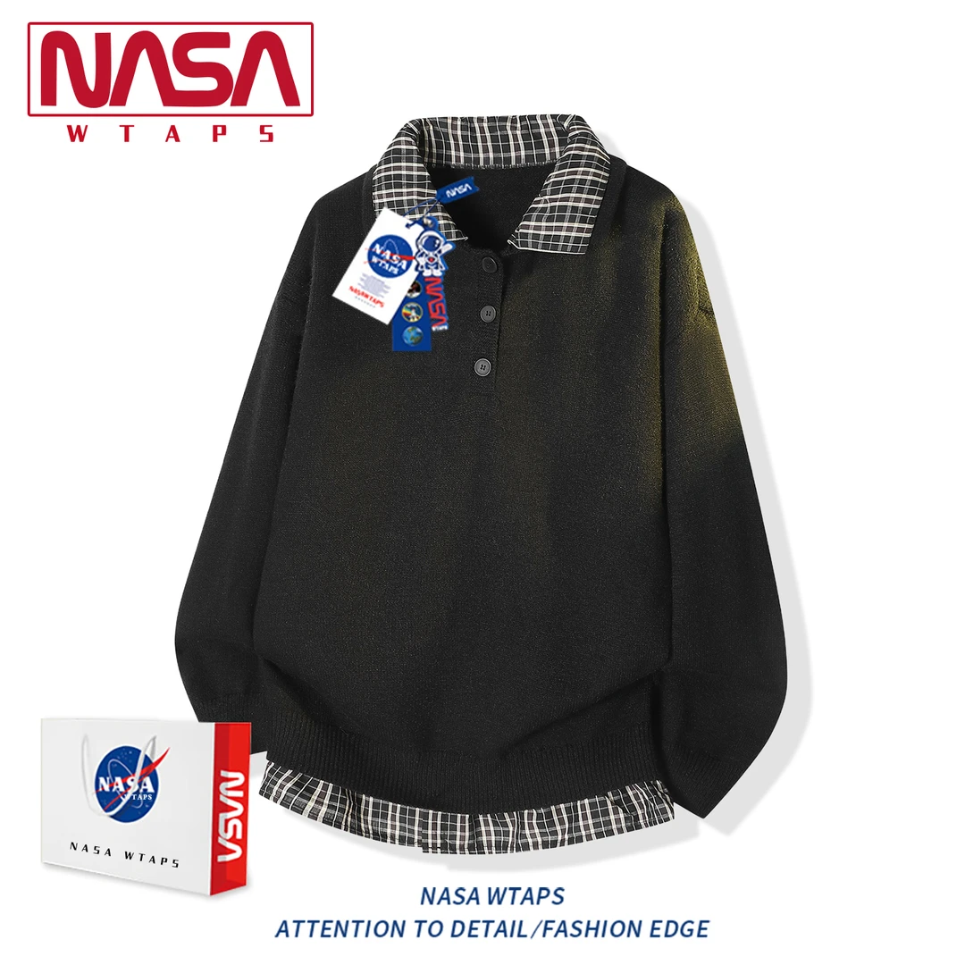 NASA WTAPS学院风假两件毛衣男士春秋季时尚拼接设计感轻奢上衣男