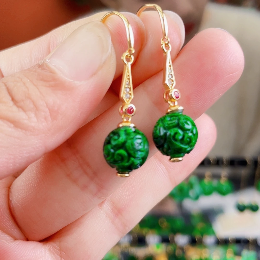 翡翠银S925镶嵌耳饰