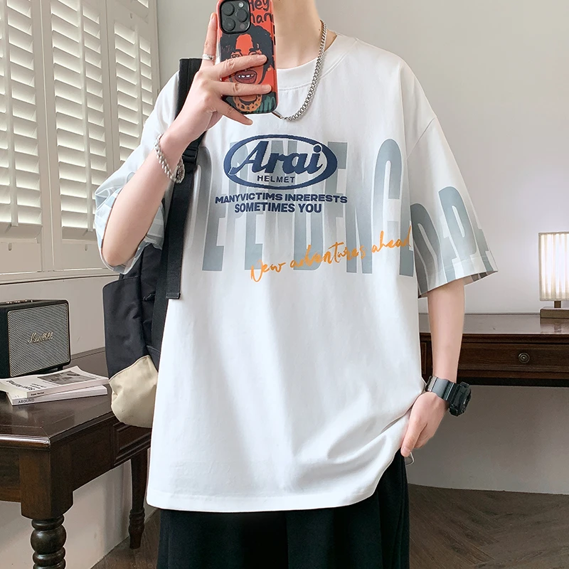 2025年夏季新品青少年男生短袖T恤潮流时尚宽松百搭穿搭港风时尚