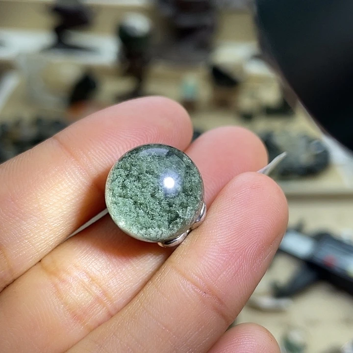 水晶戒指银S925镶嵌绿幽灵聚宝盆