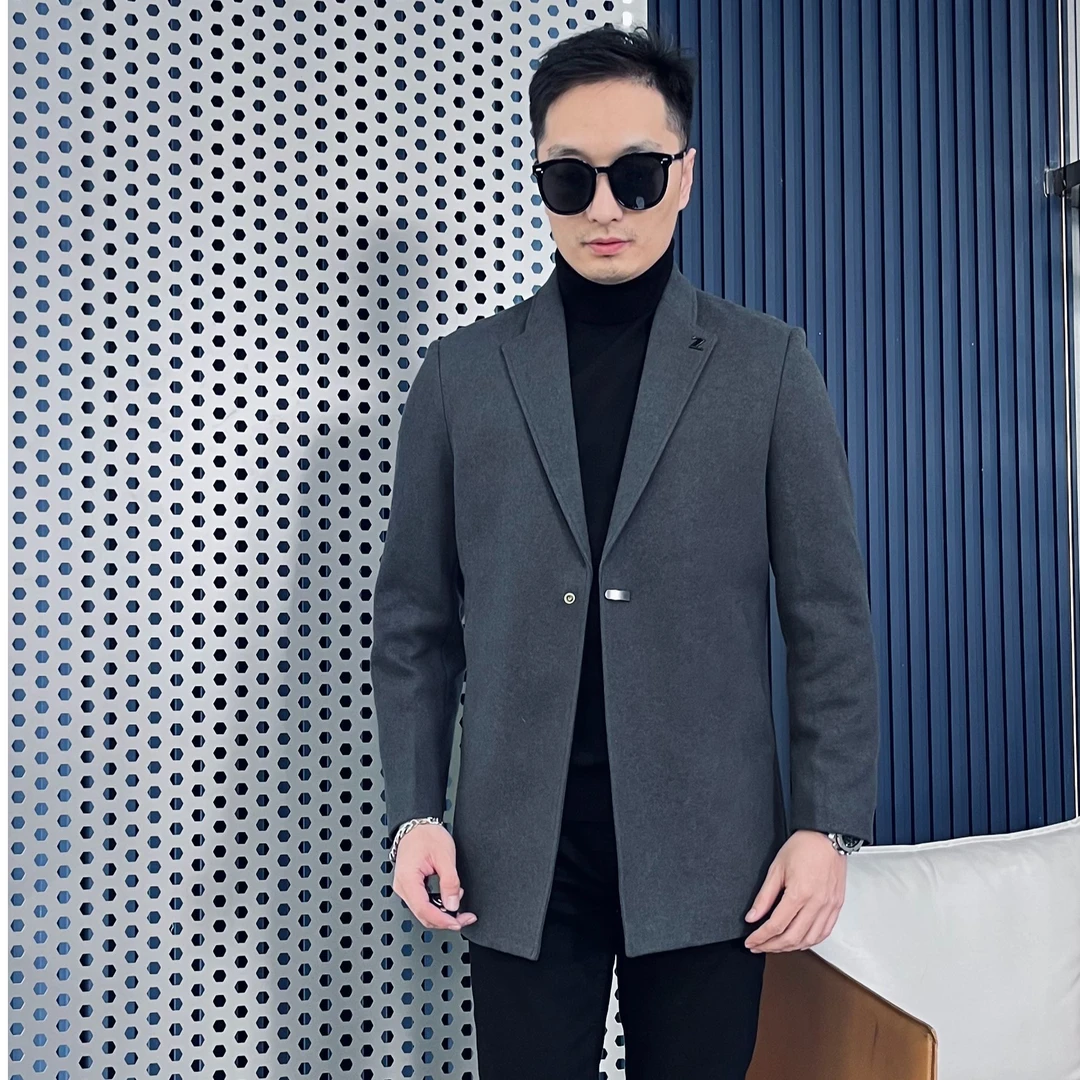 冬季厚款纯色毛呢大衣秋冬百搭时尚中长款轻奢加绒上衣HK67061