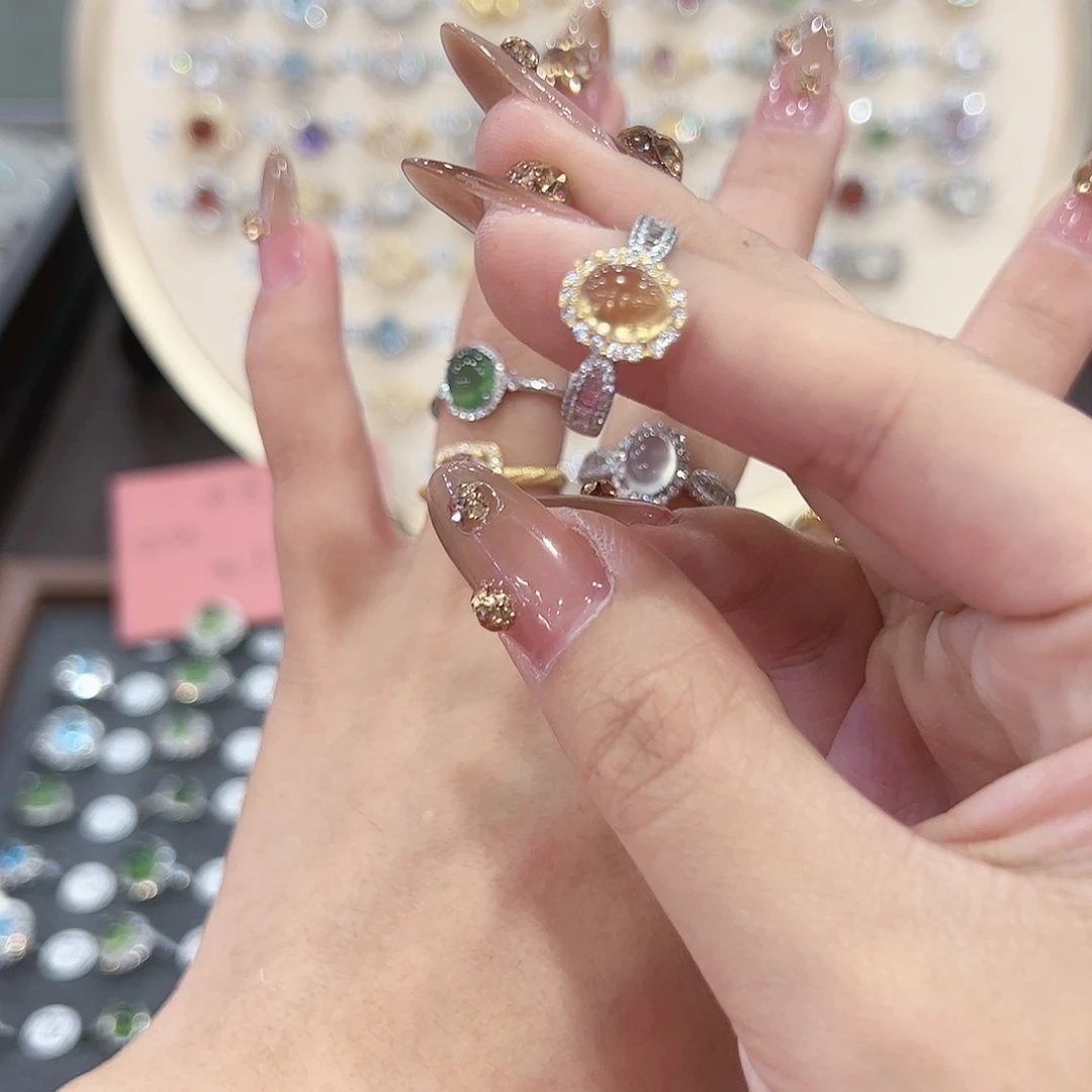 蛇纹石玉戒指银S925镶嵌G*y