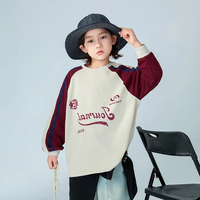 男童长袖T恤2025新款插肩袖春款中大春装炸街卫衣韩版时尚上衣