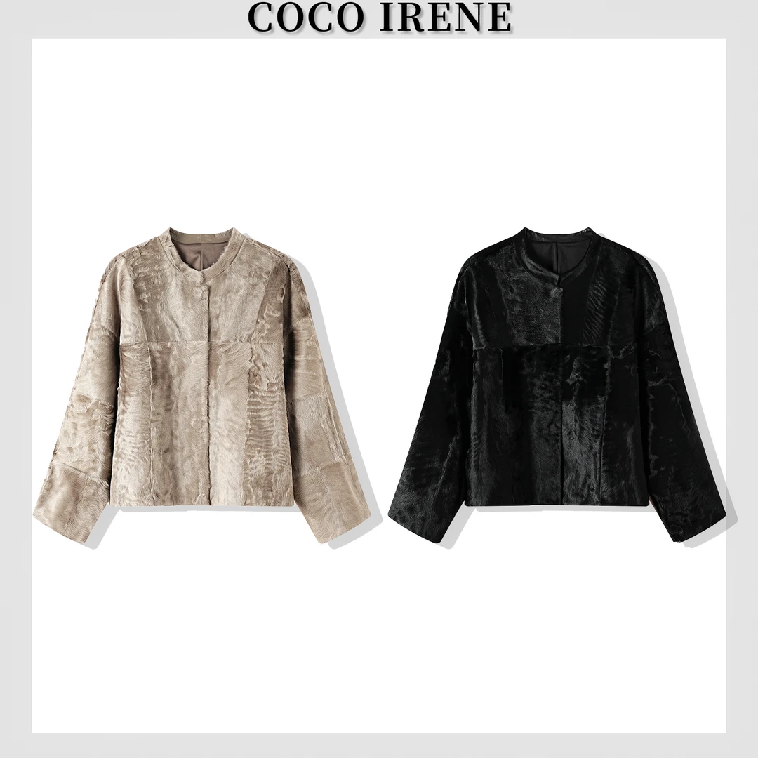 COCO IRENE 【收藏级象羔】优雅皮草进口羊皮毛一体外套