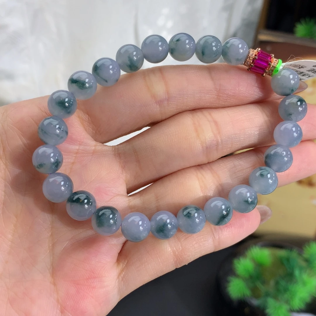 翡翠未镶嵌手串卡7.9胶润蓝紫飘花手串