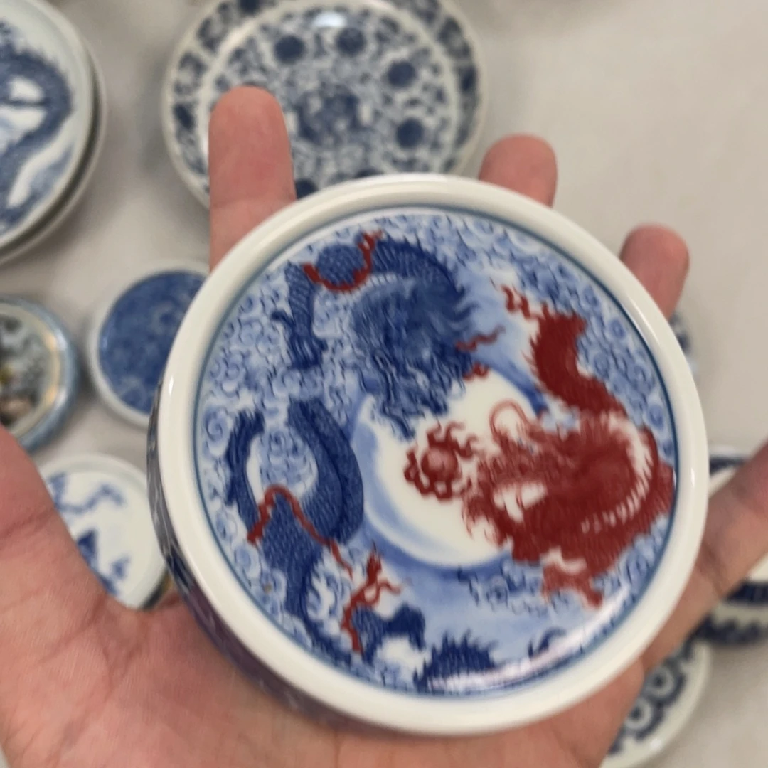 瓷片景德镇双龙戏珠盖置