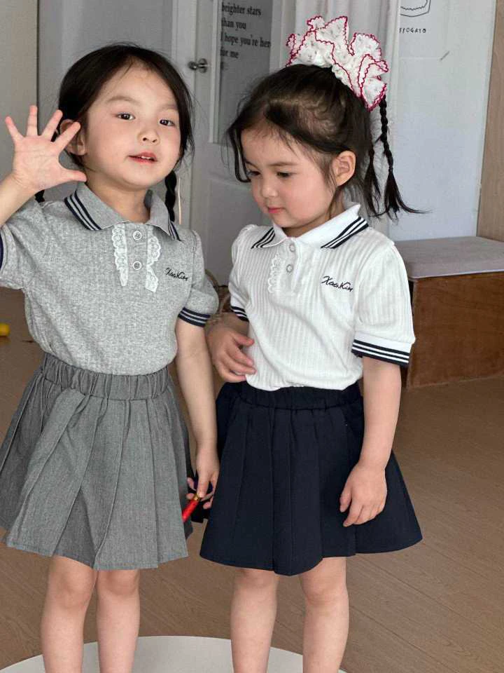 女童夏季洋气休闲POLO衫百褶裙套装