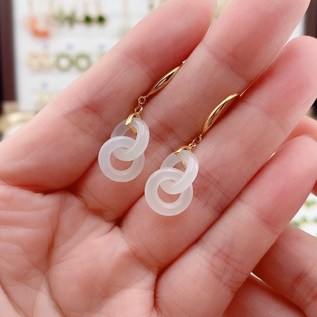 和田玉银S925镶嵌耳饰