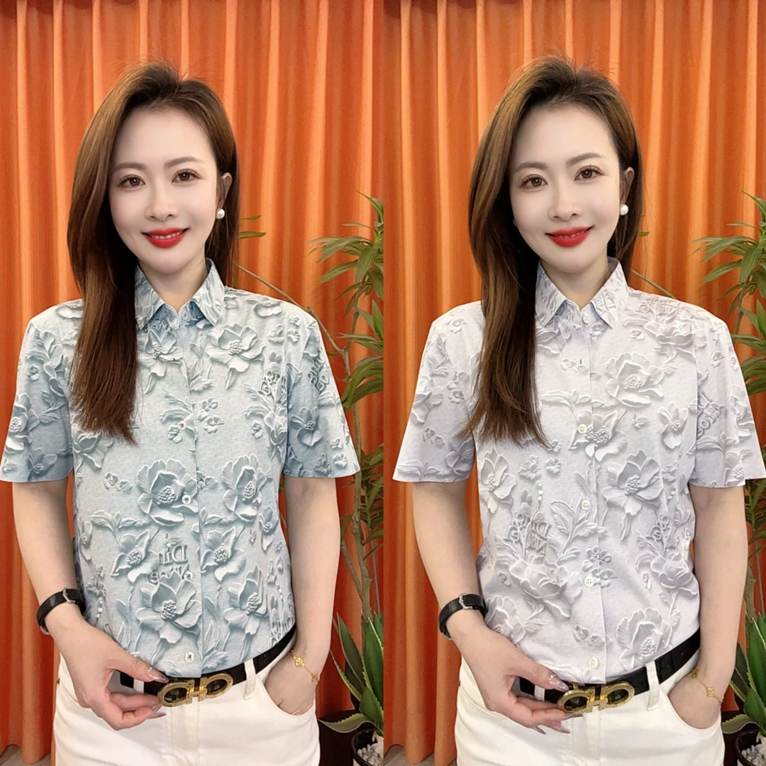 【亚琴男装】2025潮流男士夏季日常百搭轻奢个性8D手绘立体印花衬衫