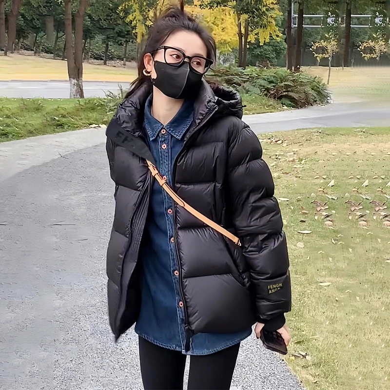 黑金羽绒服女短款冬季新款加厚潮流小个子面包服保暖鸭绒情侣外套