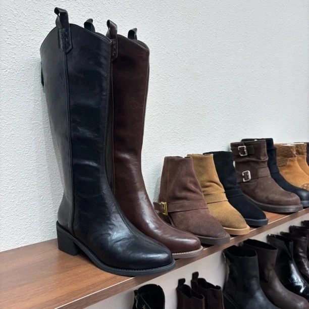 9217-01时装靴到膝盖靴子高跟女鞋尖头秋冬百搭中筒长筒牛仔