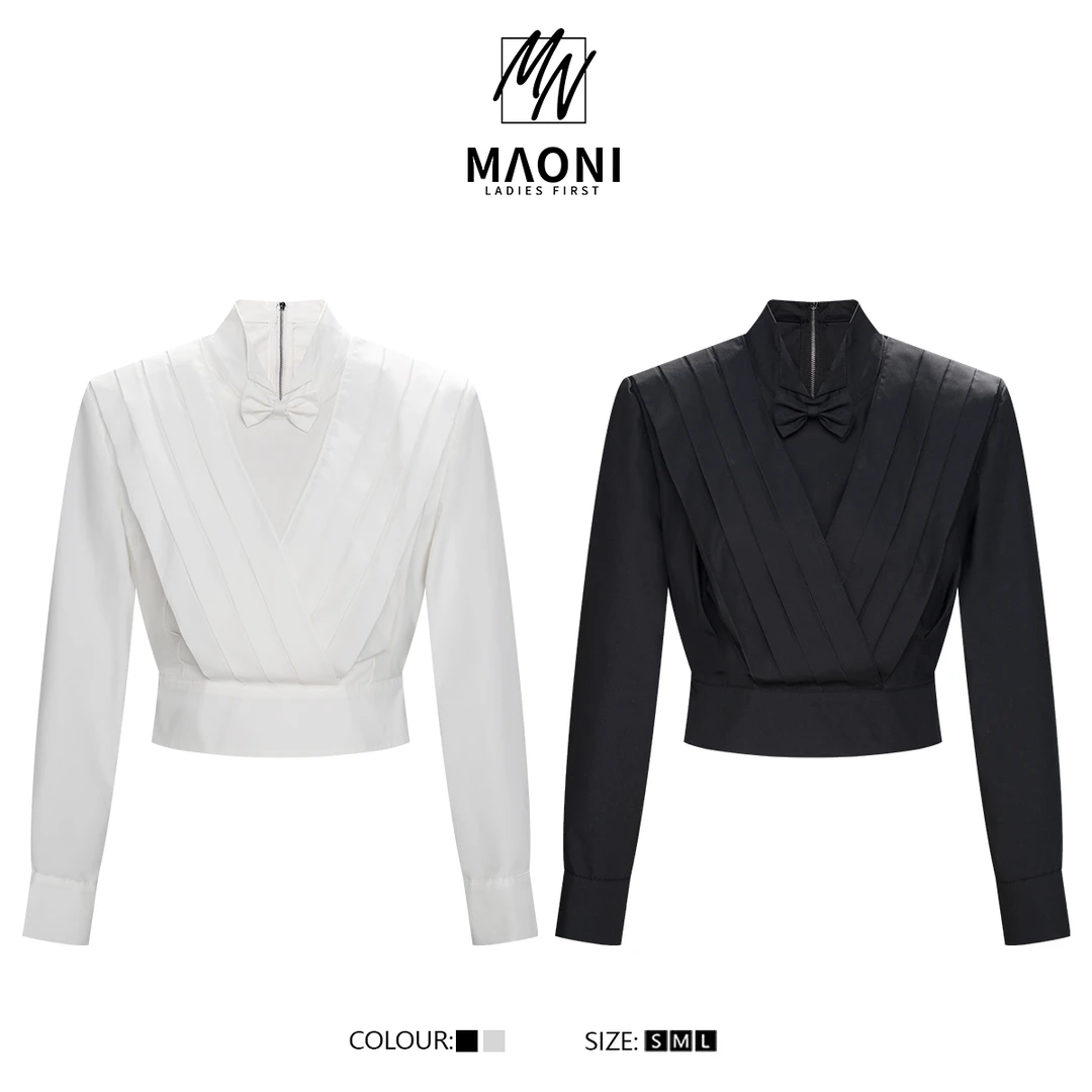 毛妮Peshe【维纳斯之夜】洋气收腰显瘦衬衫蝴蝶结褶皱长袖春L1493