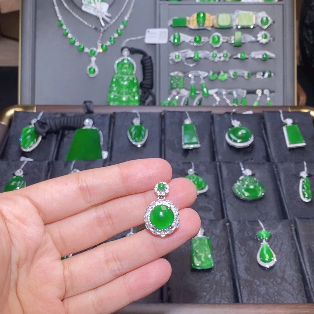 翡翠银S925镶嵌吊坠(不含链)蛋面吊坠