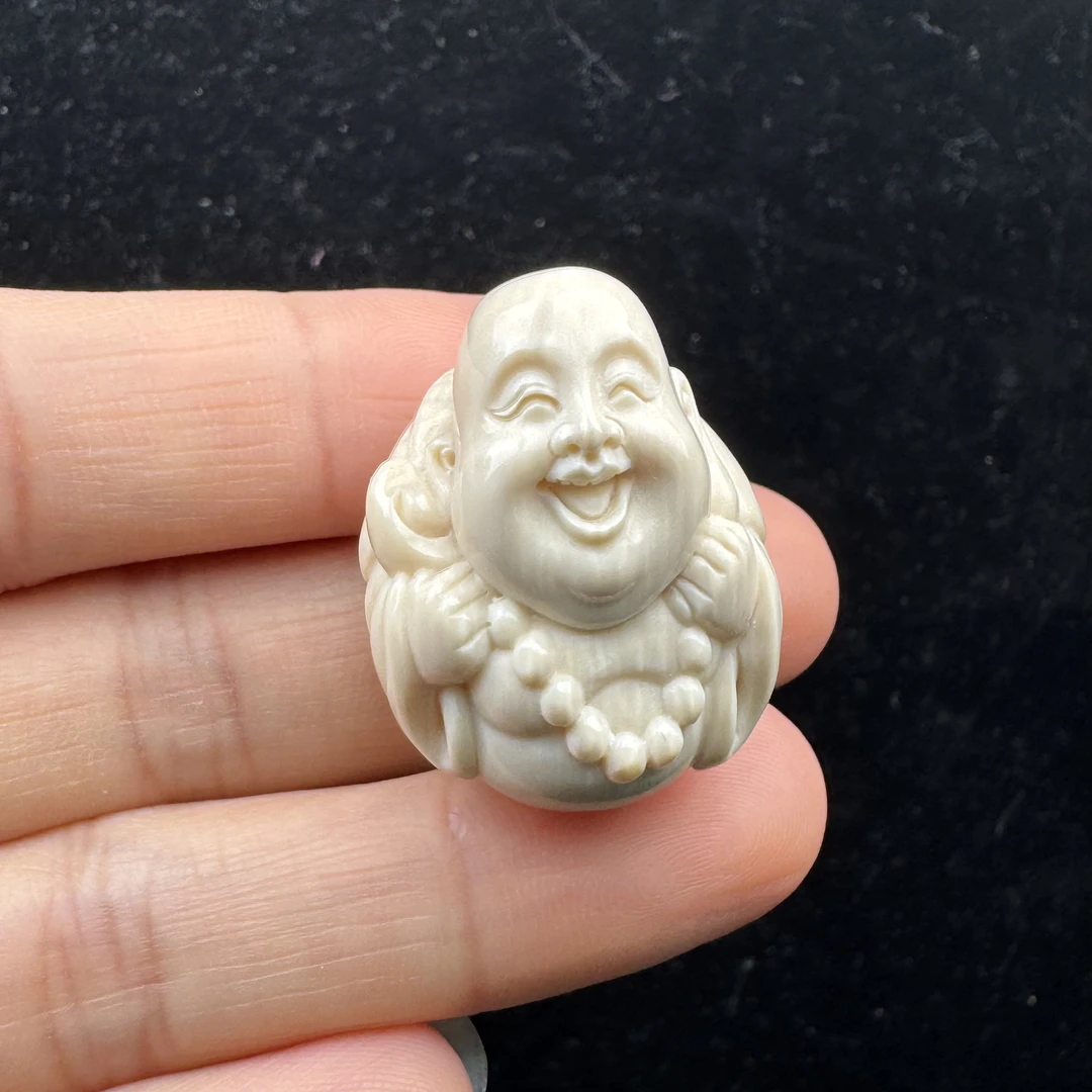 H5113天然猛犸牙 弥勒佛雕刻件23x29.8mm一物一图支持鉴定