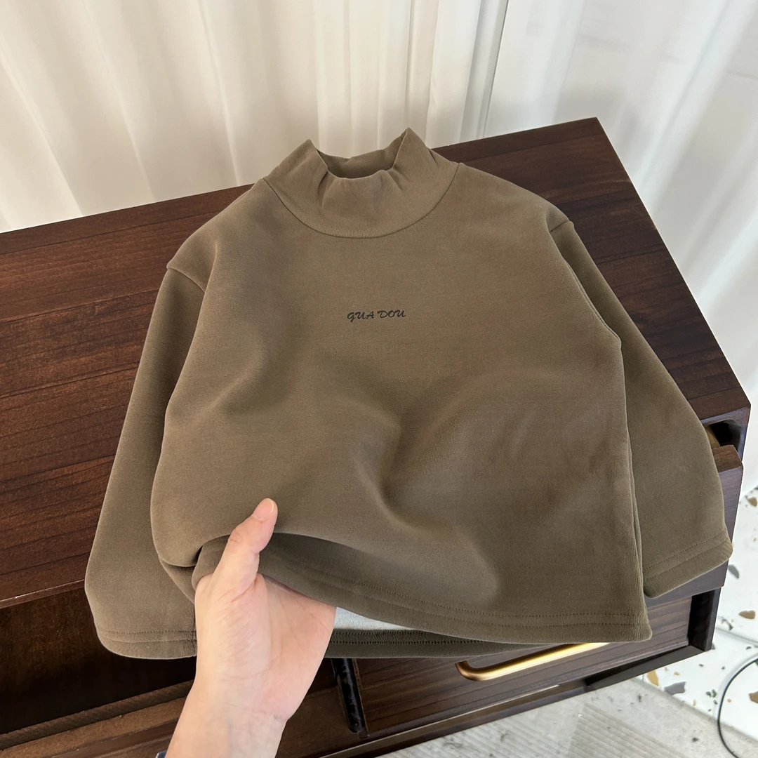 男童加绒打底衫2024新款儿童咖色半高领卫衣BMD3072