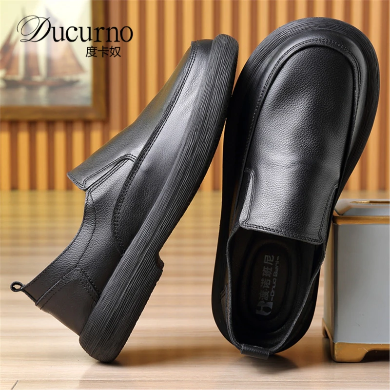 高端休闲皮鞋软底夏季透气宽脚一脚蹬男鞋头层牛皮单层皮鞋高端潮