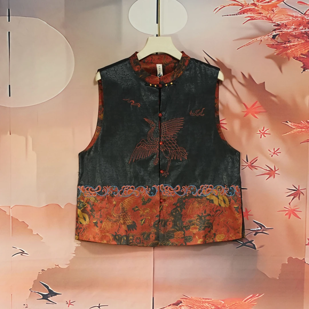 【北派丝府】新中式刺绣国风双面双穿提花保暖马甲（D062）