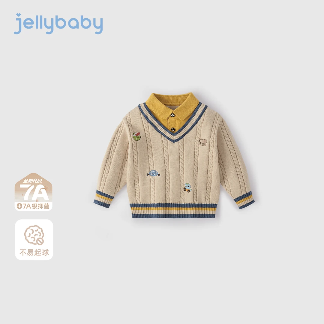 jellybaby杰里贝比毛衣男孩学院风假两件秋冬针织衫 JMB55060
