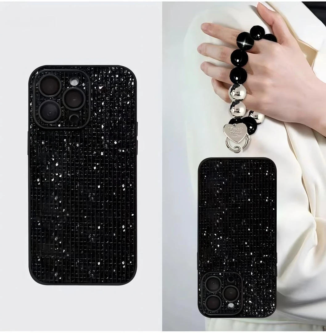 奢华全包闪粉亮片高级黑色手机壳适用14苹果15Pro/iPhone16promax