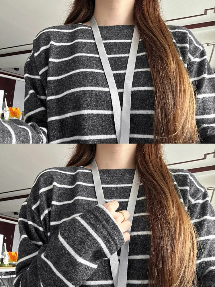 【前300单立减30】秋天的第一件条纹衫 慵懒高级感条纹圆领长袖T恤