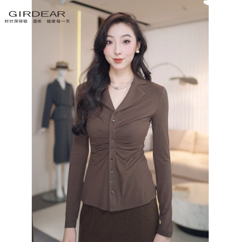 GIRDEAR/哥弟新款时尚休闲百搭气质女士长袖显瘦T恤上衣130097