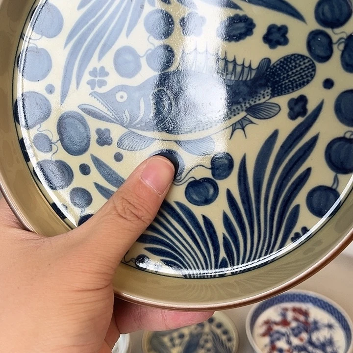 摆件景德镇二号釉鱼藻纹大壶承