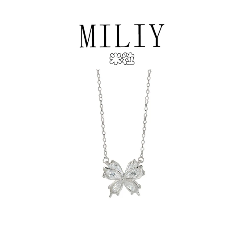 吊坠925银 【Miliy】s925纯银冰晶蝴蝶项链女韩版锁骨链气质吊坠