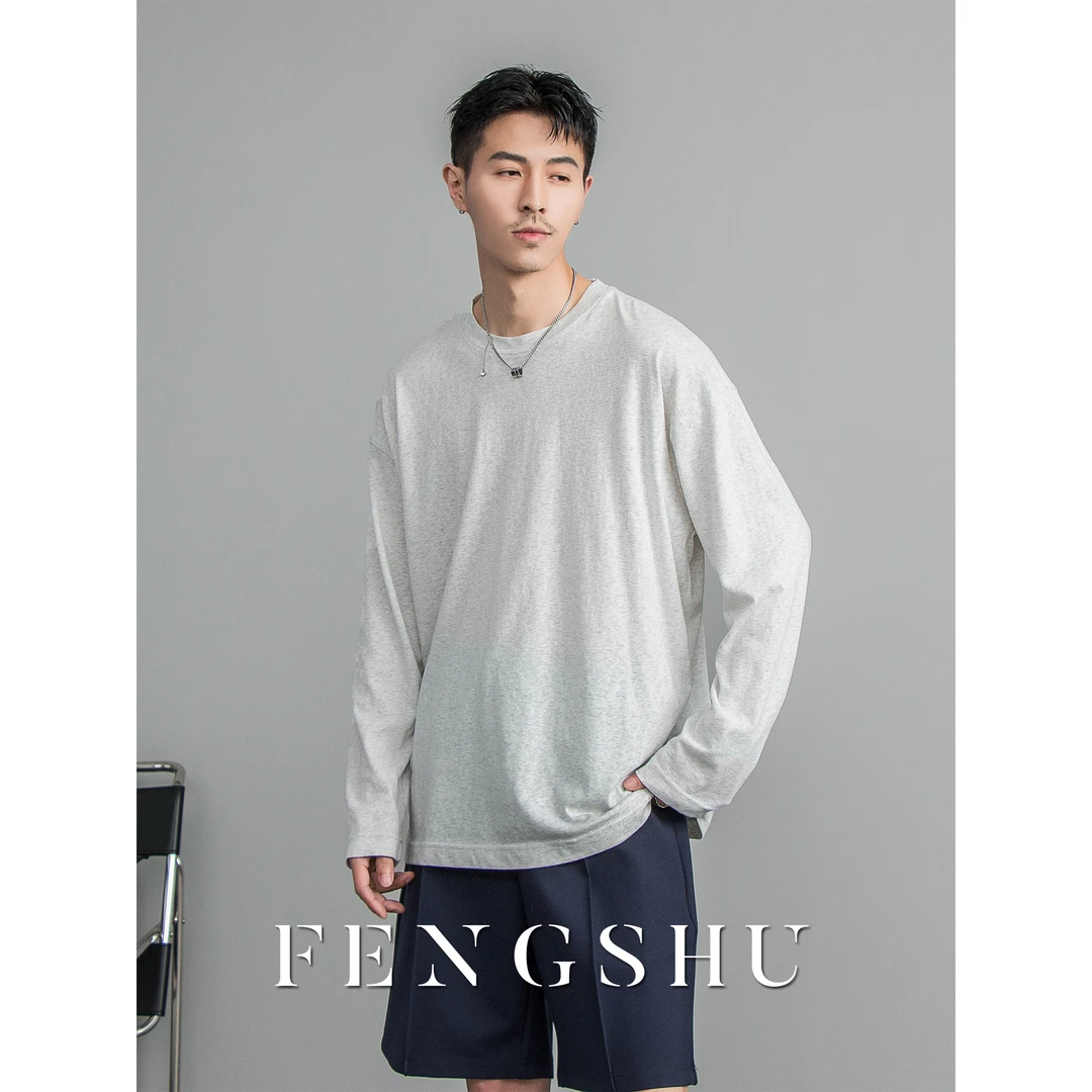 FENGSHU 夏季轻薄防晒t恤纯色圆领简约休闲宽松百搭长袖T恤衫潮流