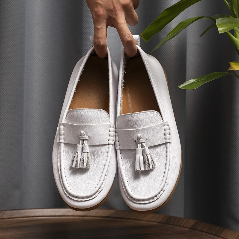 豪门潮鞋手工真皮舒适透气一脚蹬流苏透气乐福鞋豆豆鞋单鞋懒人鞋