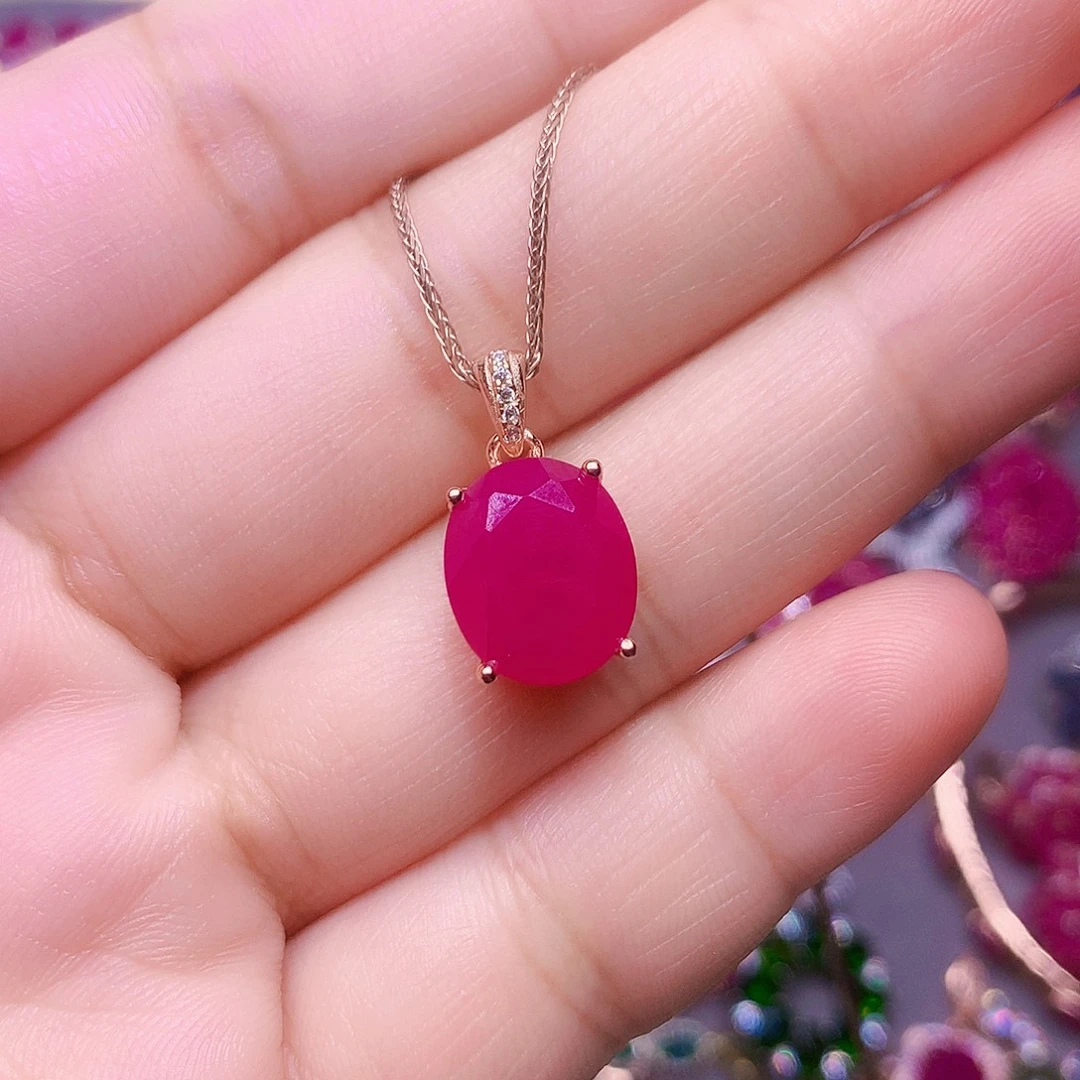 红宝石颈饰银S925镶嵌