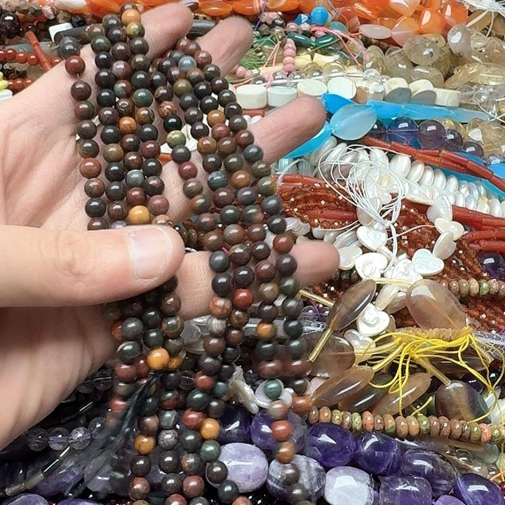 玛瑙/玉髓合金珠宝半成品一条6mm毕加索