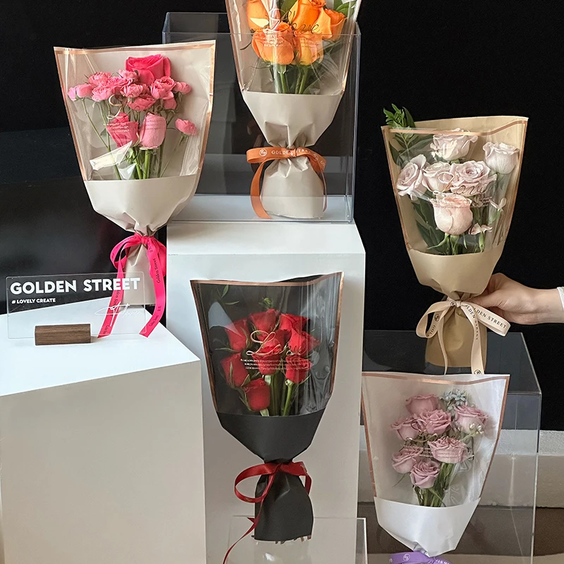 【V5佳佳】LOVE烫金牛皮多支袋玫瑰鲜花花束袋花店花艺资材摆摊卖花