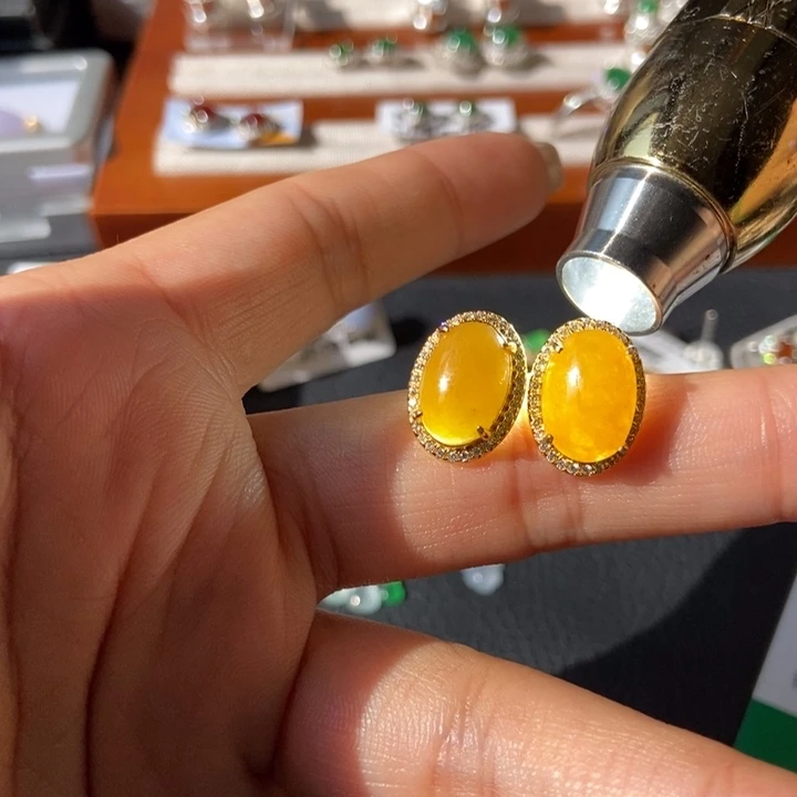 翡翠戒指银S925镶嵌耳钉