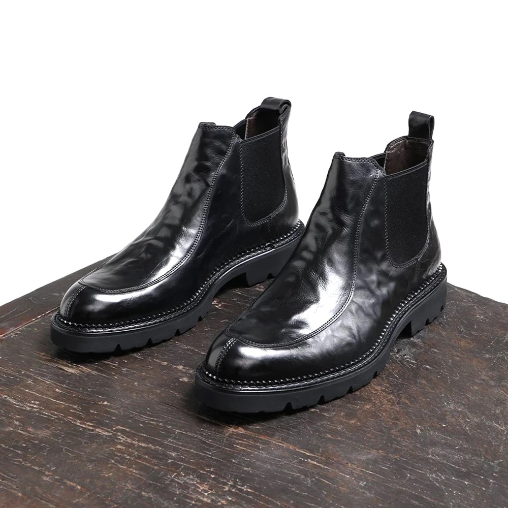 胎牛皮冬季英伦切尔西靴男靴真皮做旧短靴子男士商务高帮皮鞋加绒